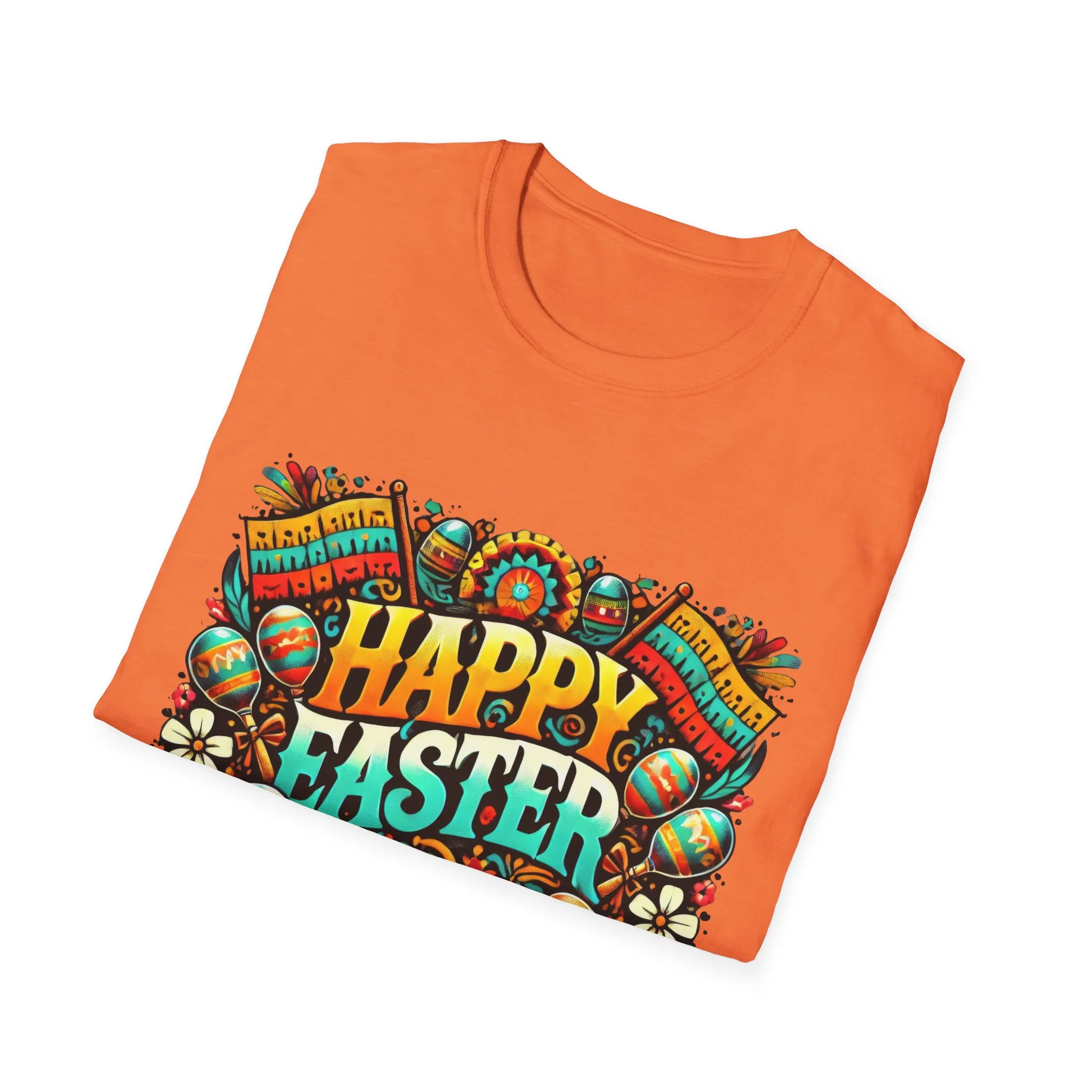 Happy Easter Unisex Softstyle T-Shirt - Colorful Easter Egg Design - Image 13