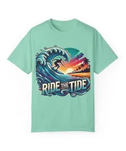 Ride the Tide Unisex Garment-Dyed T-shirt - Surfing Inspired Graphic Tee