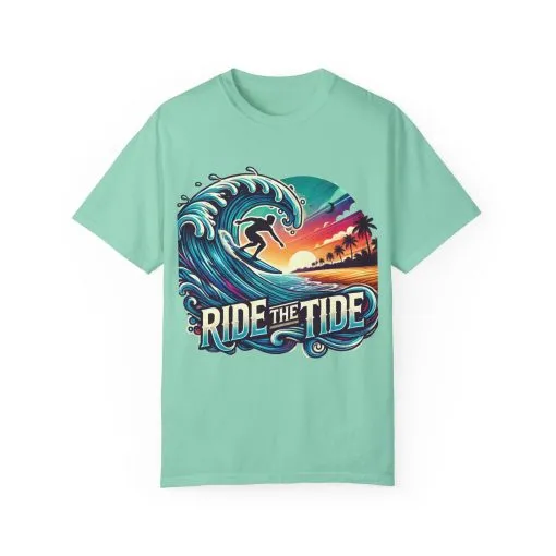 Ride the Tide Unisex Garment-Dyed T-shirt - Surfing Inspired Graphic Tee