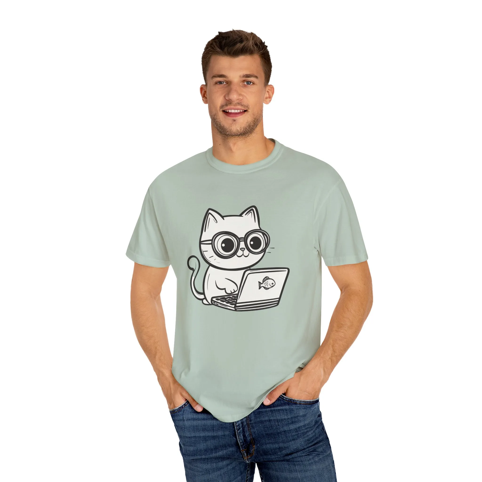 Cute Cat Gamer Unisex Garment-Dyed T-Shirt - Image 15