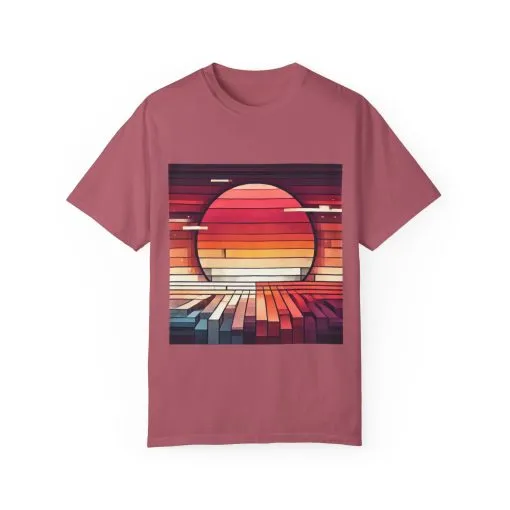 Retro Sunset Piano Unisex Garment-Dyed T-Shirt - Image 29