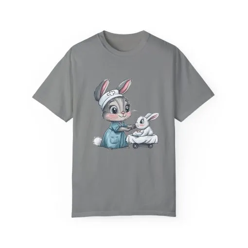 Cute Nurse Bunny Unisex Garment-Dyed T-Shirt - Image 36