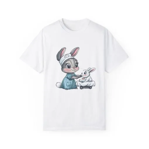 Cute Nurse Bunny Unisex Garment-Dyed T-Shirt