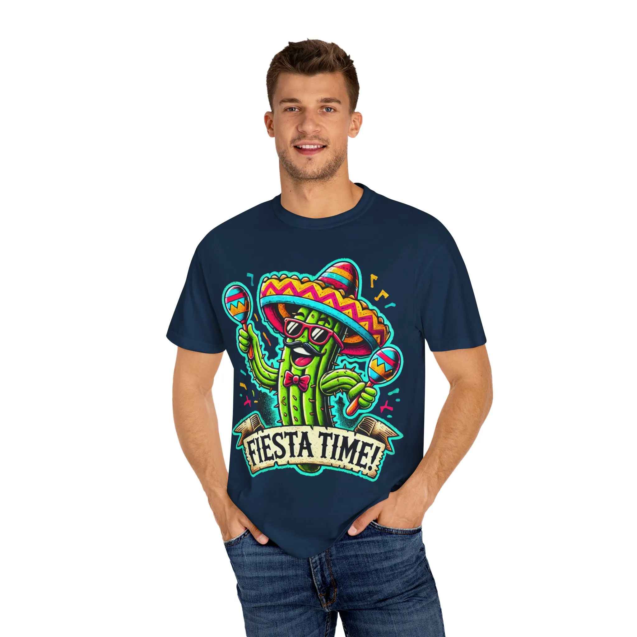 Fiesta Time Cactus T-Shirt - Unisex Garment-Dyed Tee for Celebration Lovers - Image 3