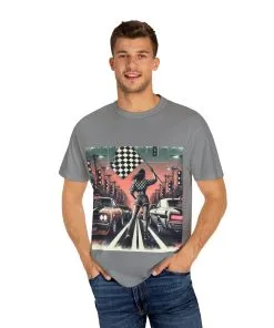 Retro Racing Flag T-Shirt - Unisex Garment-Dyed Tee for Car Enthusiasts