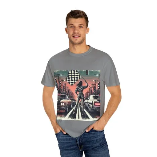 Retro Racing Flag T-Shirt - Unisex Garment-Dyed Tee for Car Enthusiasts