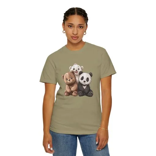 Adorable Bear and Panda Friends Unisex Garment-Dyed T-Shirt - Image 24