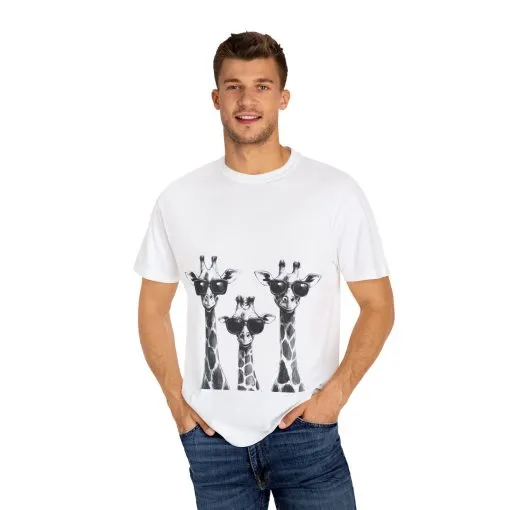 Cool Giraffe Sunglasses Unisex Garment-Dyed T-shirt - Image 3