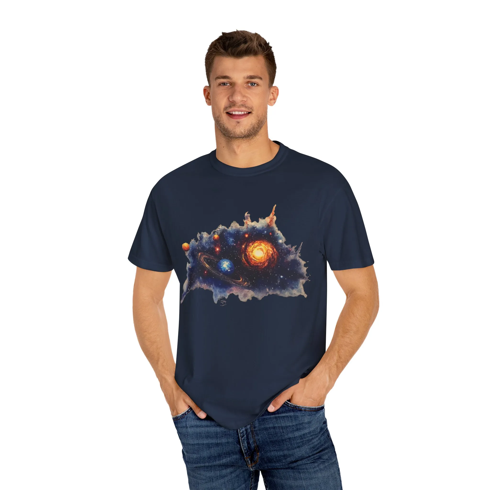 Cosmic Adventure Unisex Garment-Dyed T-Shirt - Space-Themed Graphic Tee - Image 3