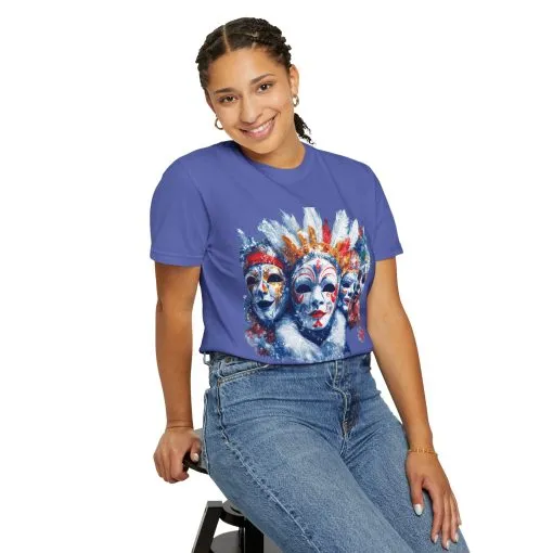 Vibrant Carnival Masks T-Shirt - Unisex Garment-Dyed Tee for Festive Celebrations - Image 16