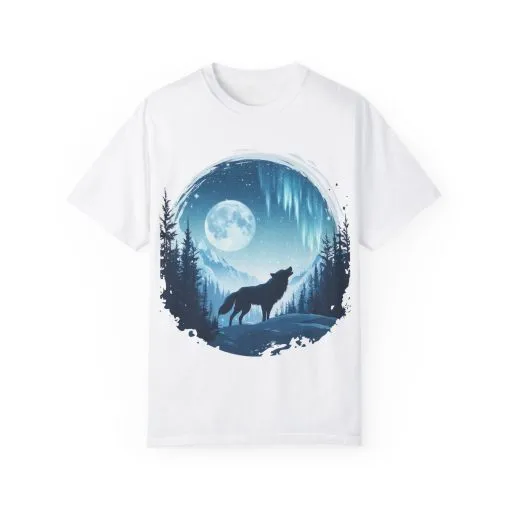 Mystical Wolf Moon T-shirt - Unisex Garment-Dyed Tee for Nature Lovers - Image 2