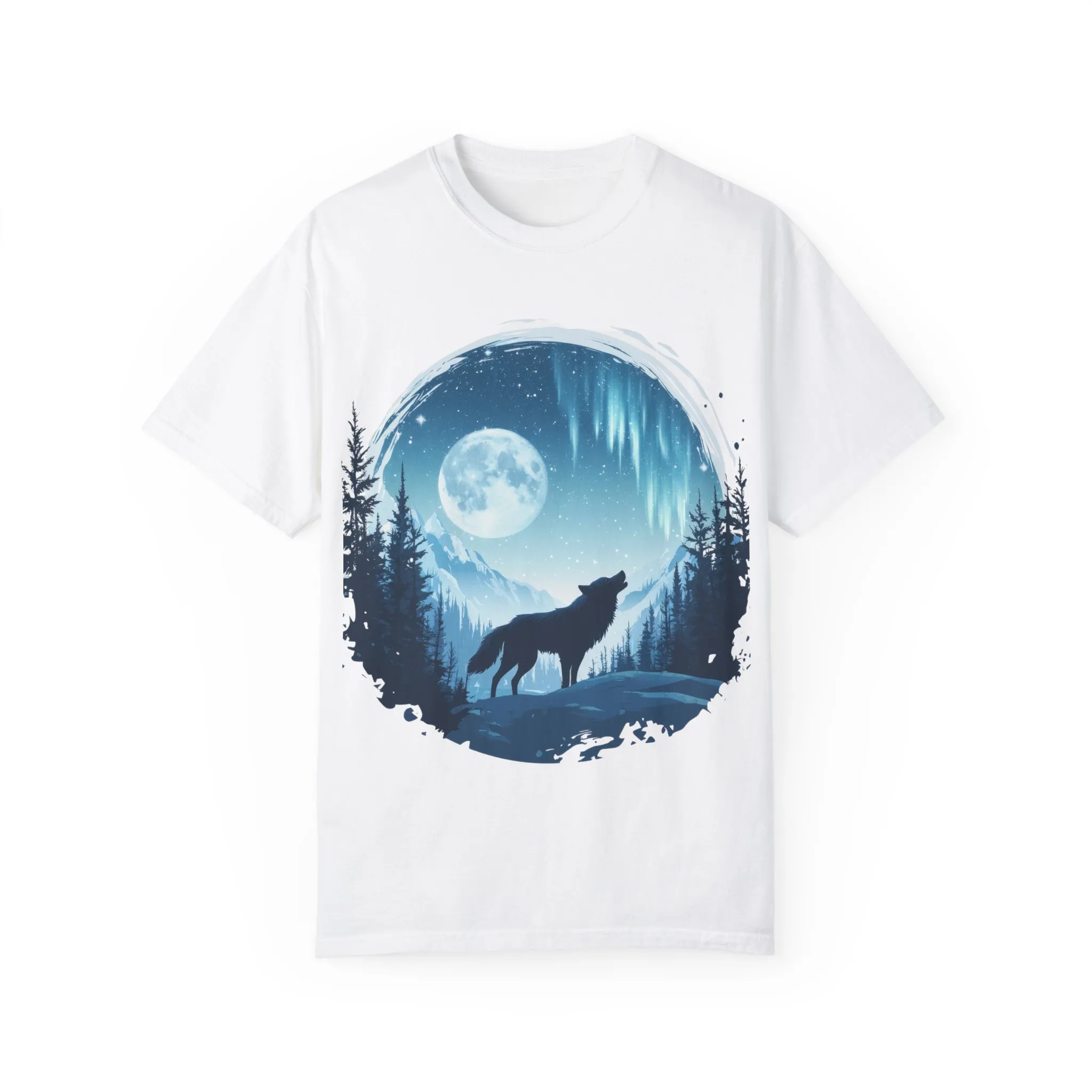 Mystical Wolf Moon T-shirt - Unisex Garment-Dyed Tee for Nature Lovers - Image 2