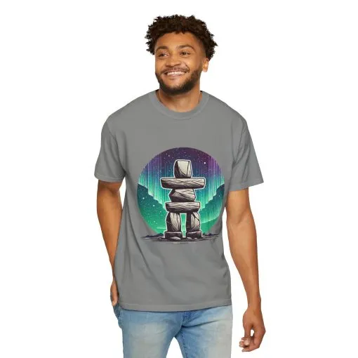 Northern Lights Stone Cairn Unisex Garment-Dyed T-Shirt - Image 32