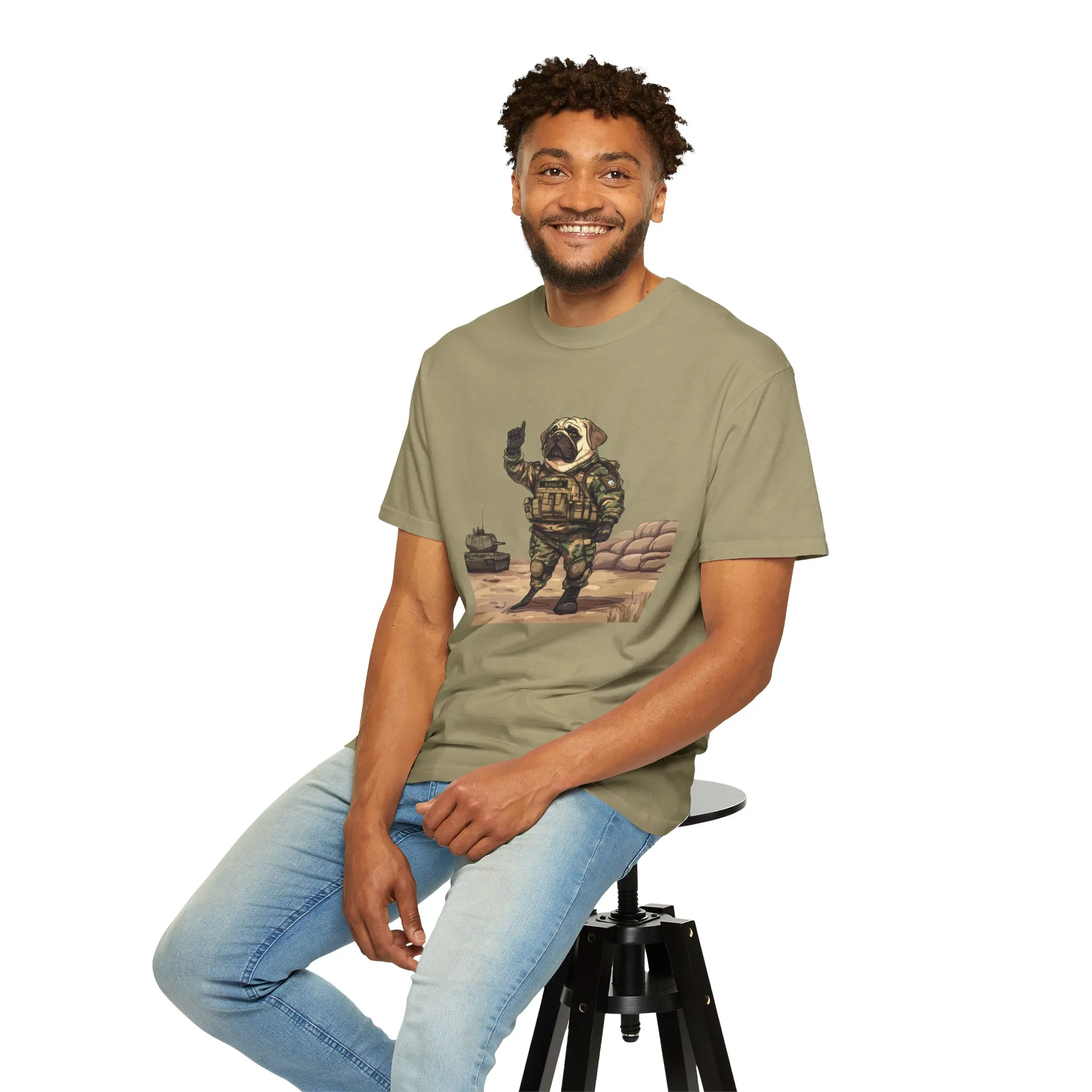Military Pug Unisex Garment-Dyed T-Shirt - Funny Dog Graphic Tee for Pet Lovers - Image 5