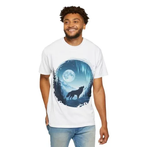 Mystical Wolf Moon T-shirt - Unisex Garment-Dyed Tee for Nature Lovers - Image 4