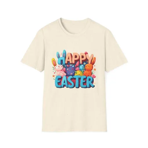Happy Easter Unisex Softstyle T-Shirt - Fun Spring Bunny Design - Image 11