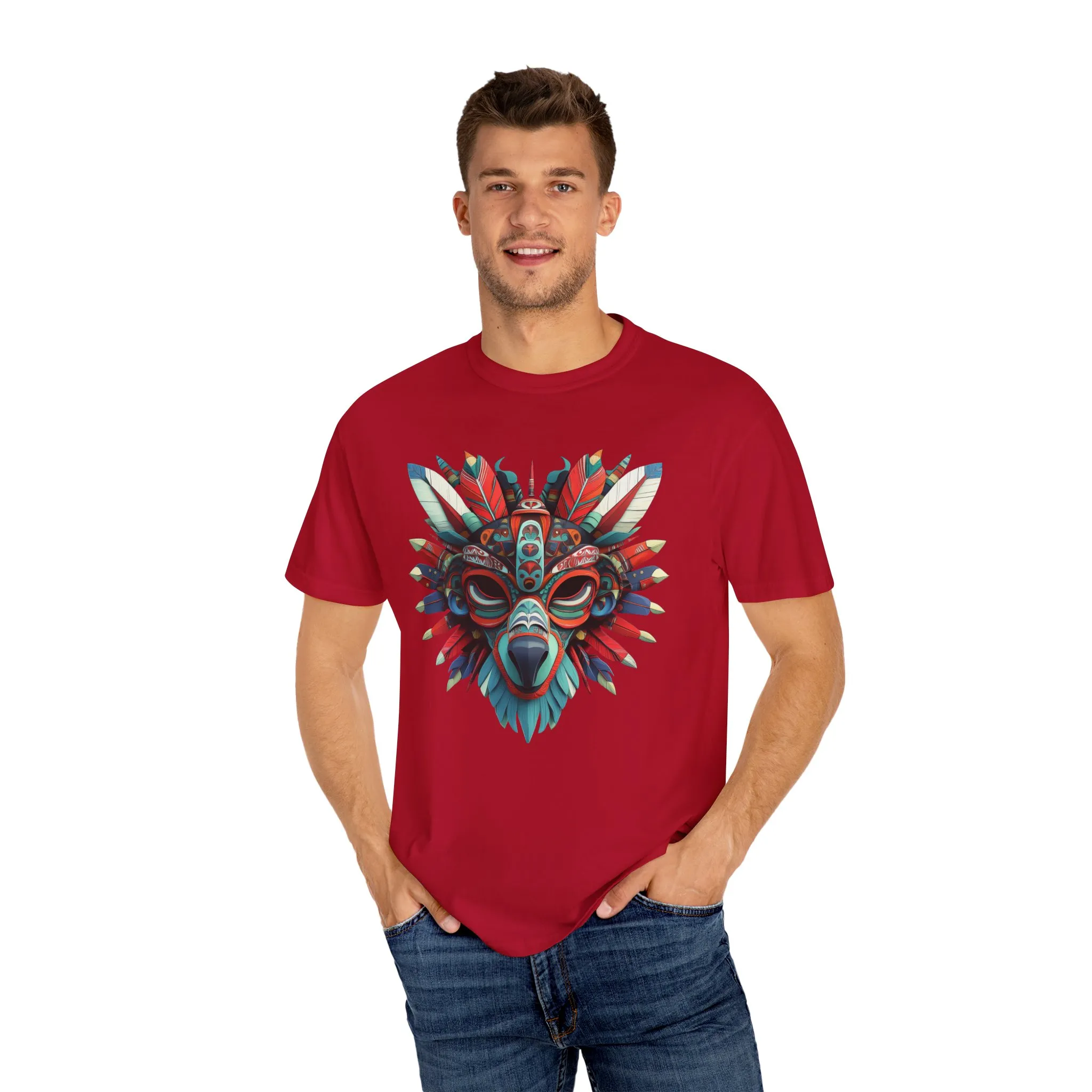 Vibrant Tribal Mask Unisex Garment-Dyed T-Shirt | Unique Festival Fashion - Image 60