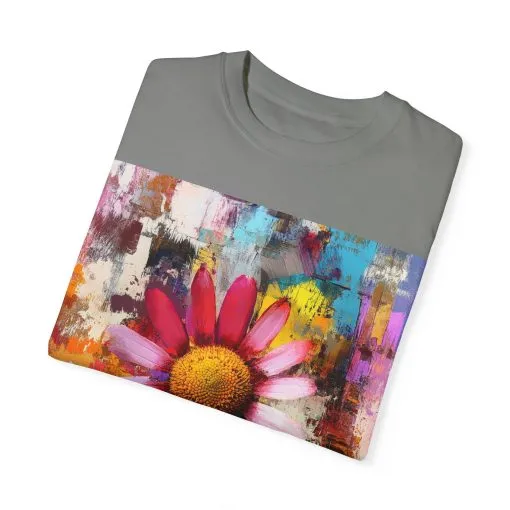 Colorful Floral Art Unisex Garment-Dyed T-Shirt - Image 10