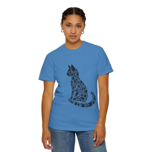 Unisex Cat Lover T-Shirt | Vintage Garment-Dyed Tee with Paw Print Cat Silhouette - Image 20