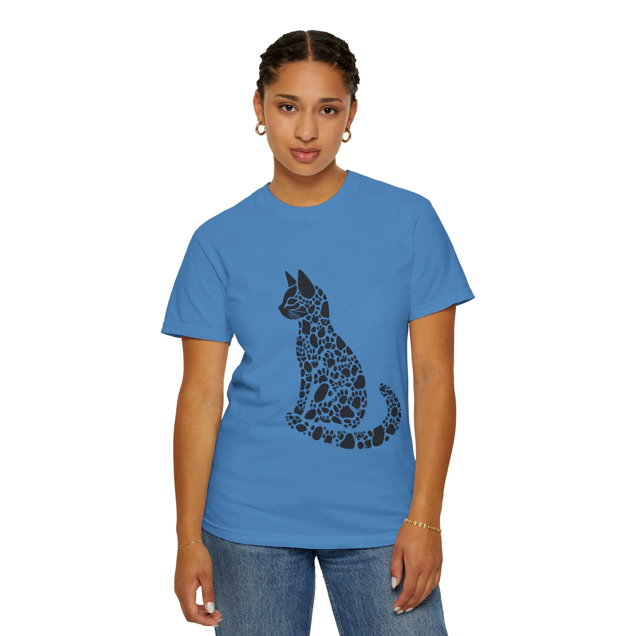 Unisex Cat Lover T-Shirt | Vintage Garment-Dyed Tee with Paw Print Cat Silhouette - Image 20