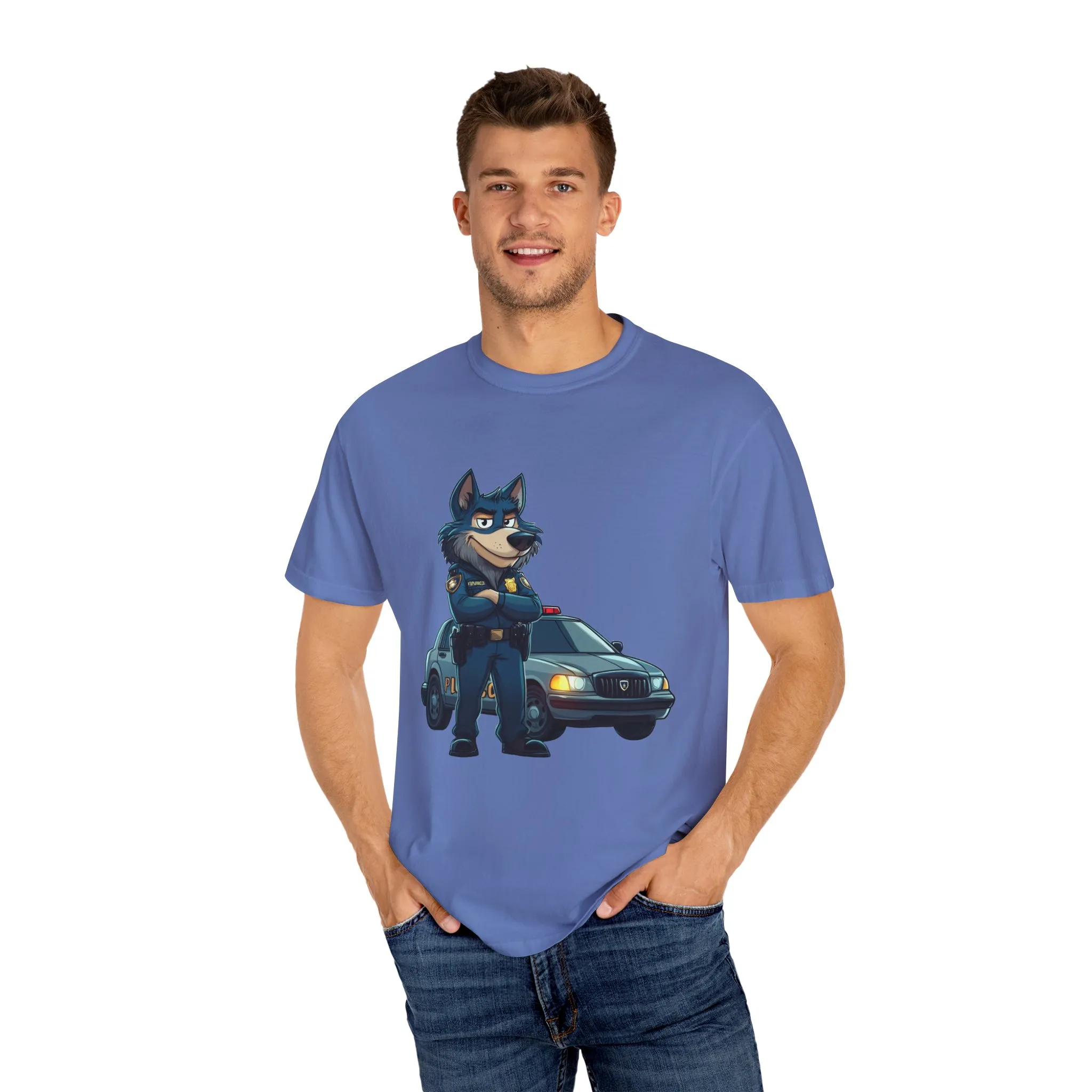 Cute Cartoon Police Dog T-Shirt - Unisex Garment-Dyed Tee - Image 19