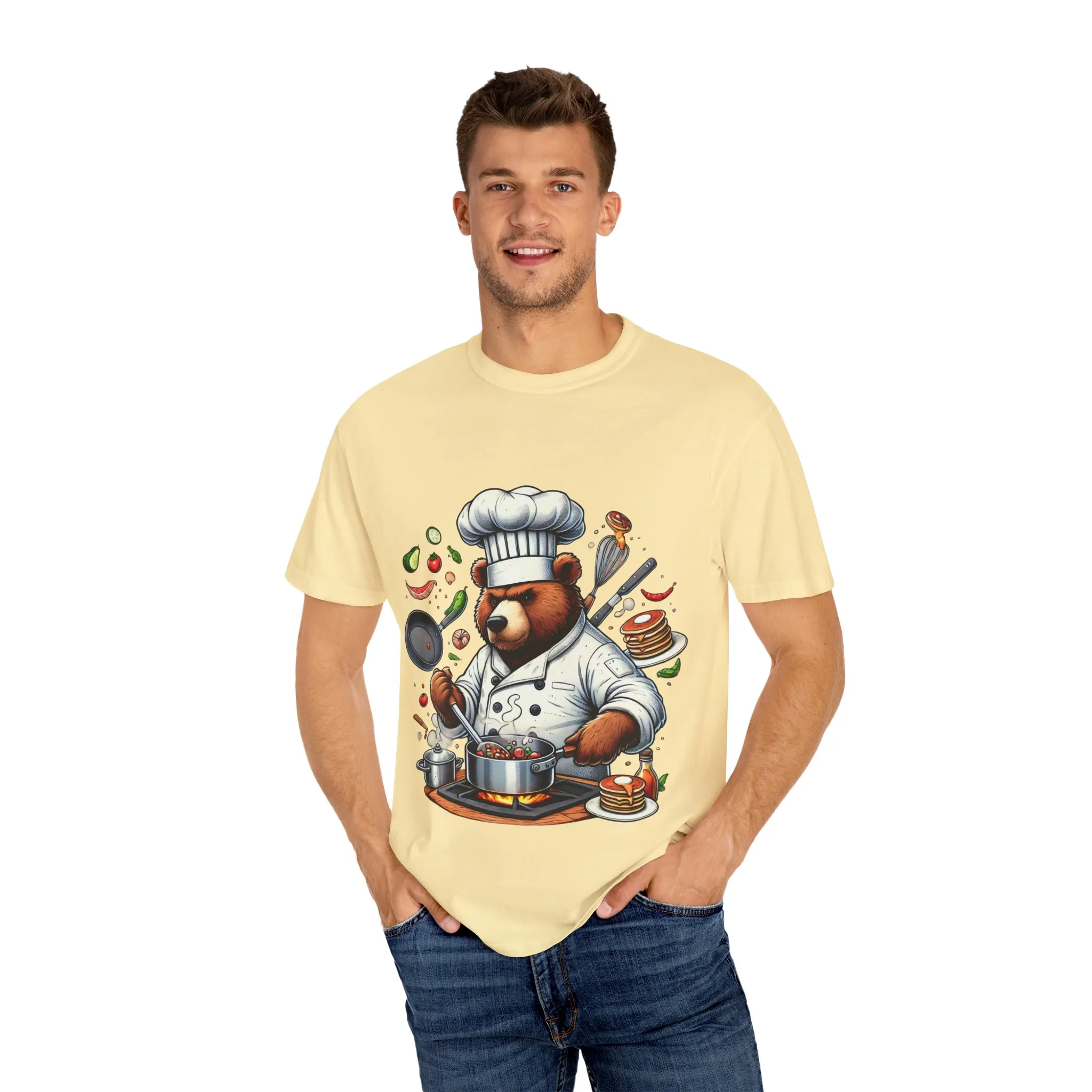 Chef Bear Unisex Garment-Dyed T-Shirt - Perfect for Cooking Lovers and Foodies - Image 3