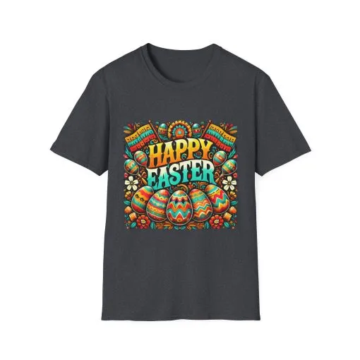 Happy Easter Unisex Softstyle T-Shirt - Colorful Easter Egg Design - Image 61
