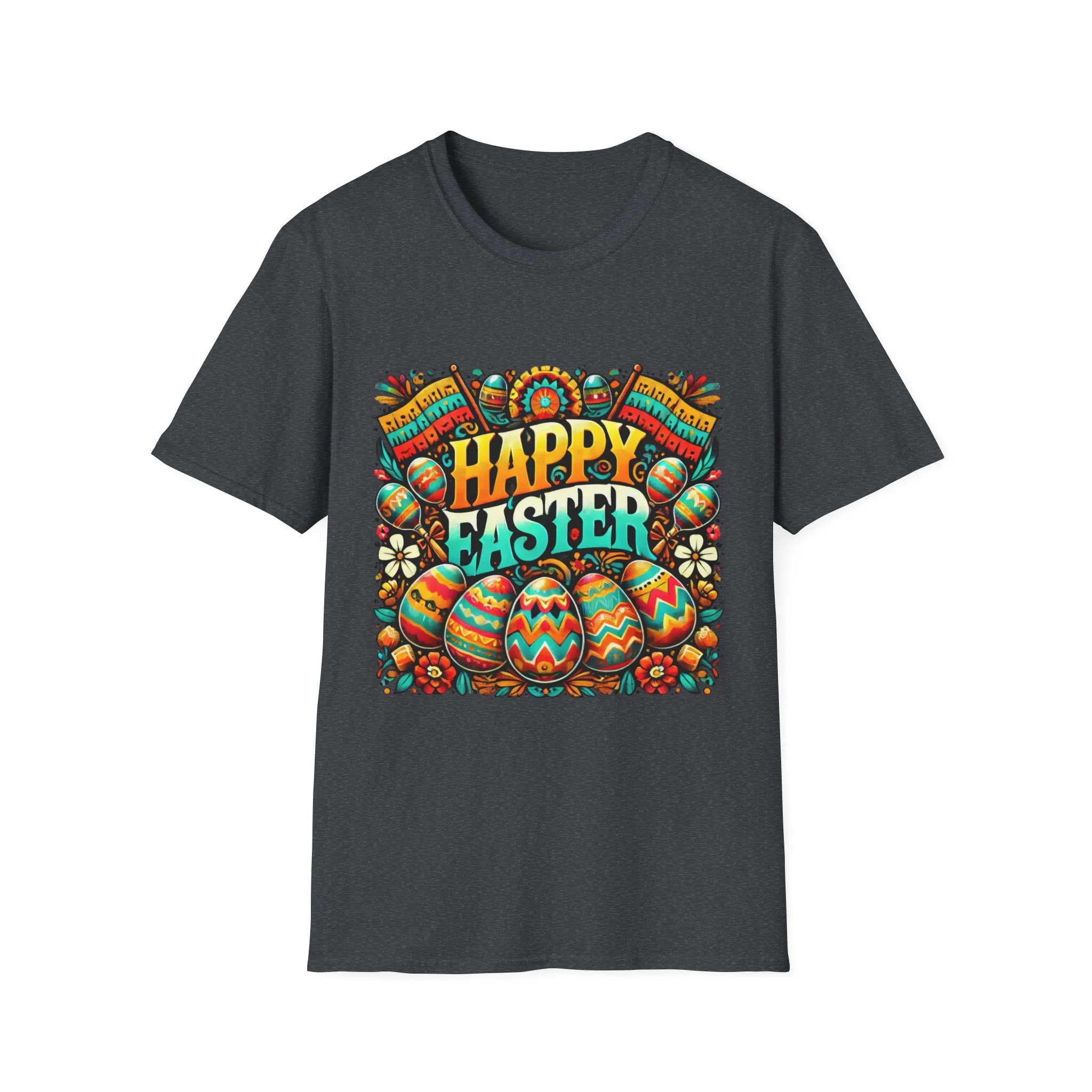 Happy Easter Unisex Softstyle T-Shirt - Colorful Easter Egg Design - Image 61