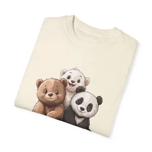 Adorable Bear and Panda Friends Unisex Garment-Dyed T-Shirt - Image 3