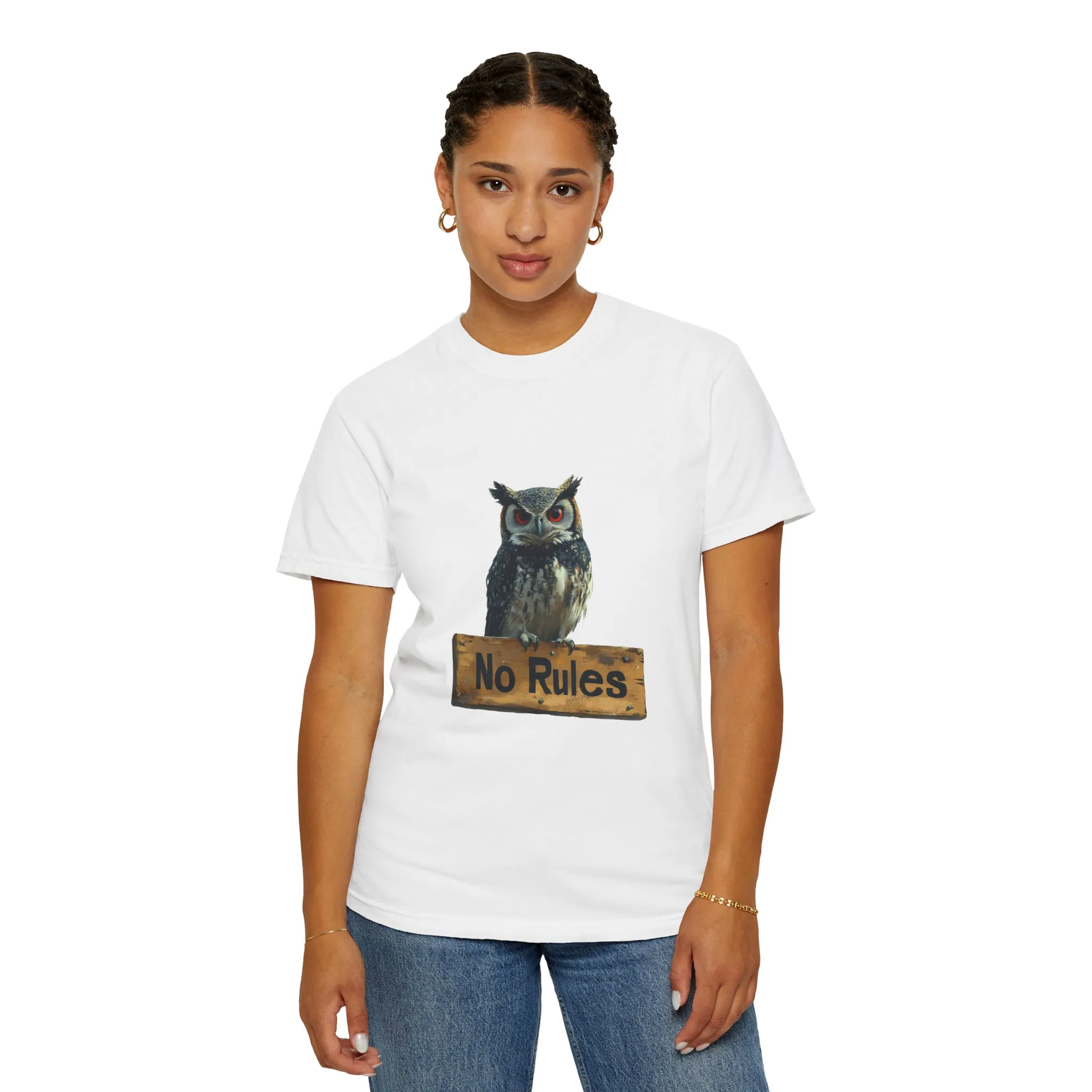 Funny Owl T-Shirt - "No Rules" Unisex Garment-Dyed Tee for Animal Lovers - Image 4