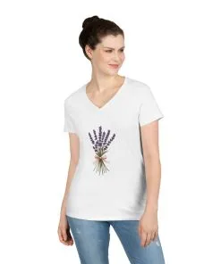 Lavender Bouquet Ladies' V-Neck T-Shirt – Feminine Floral Tee for Spring and Summer