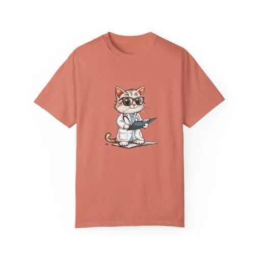 Funny Cat Doctor Unisex Garment-Dyed T-Shirt - Image 9