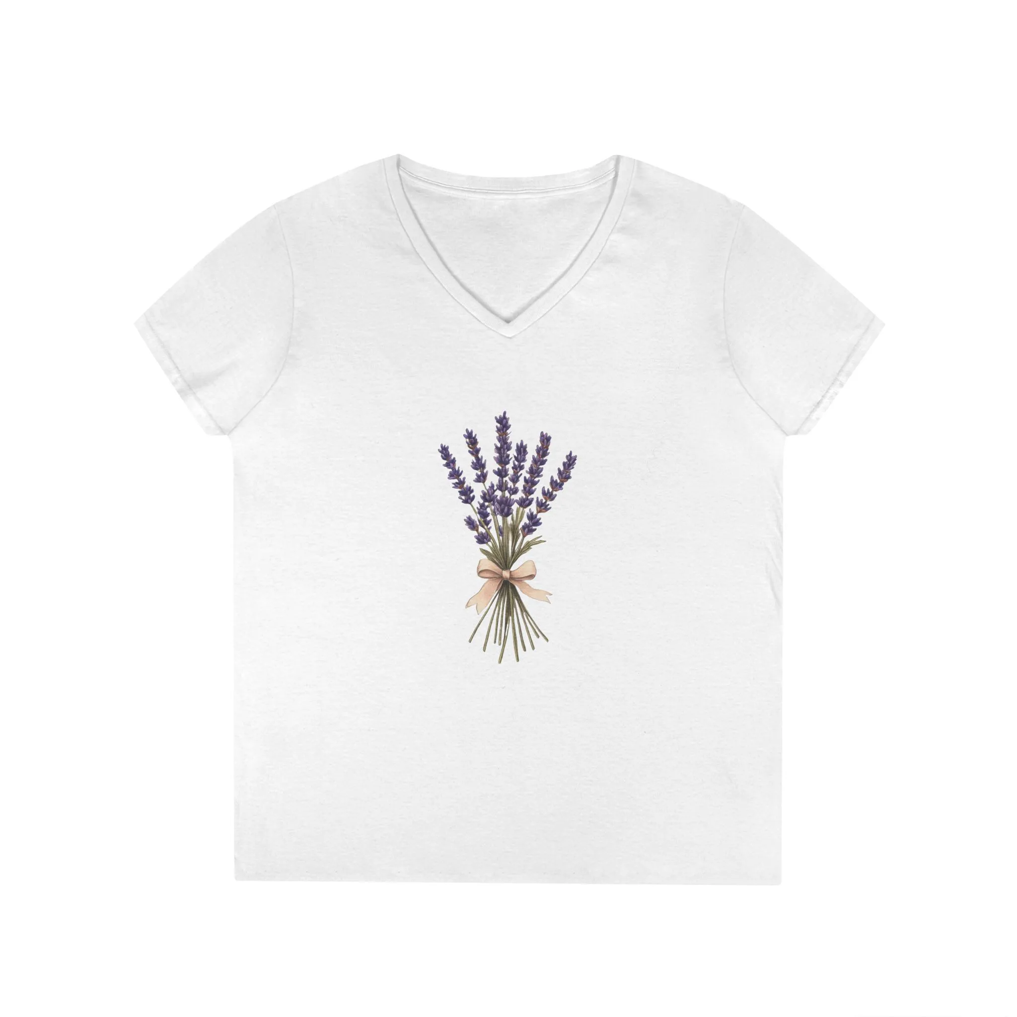 Lavender Bouquet Ladies' V-Neck T-Shirt – Feminine Floral Tee for Spring and Summer - Image 2