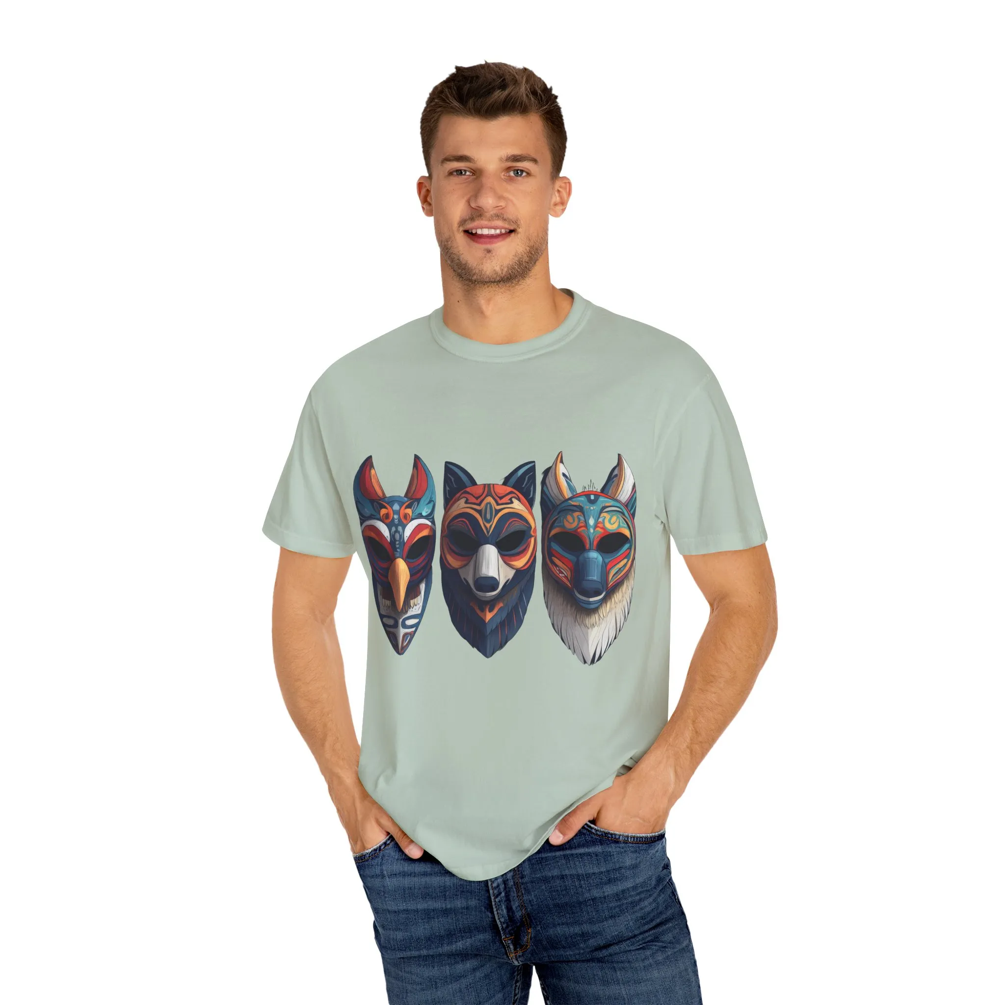 Tribal Mask Unisex Garment-Dyed T-Shirt | Artistic & Colorful Graphic Tee - Image 15