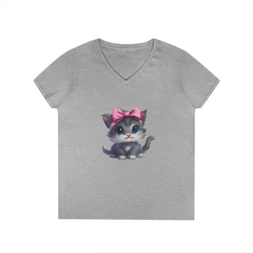 Cute Cat V-Neck T-Shirt for Animal Lovers - Image 7