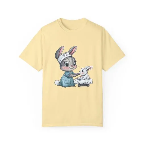 Cute Nurse Bunny Unisex Garment-Dyed T-Shirt - Image 11