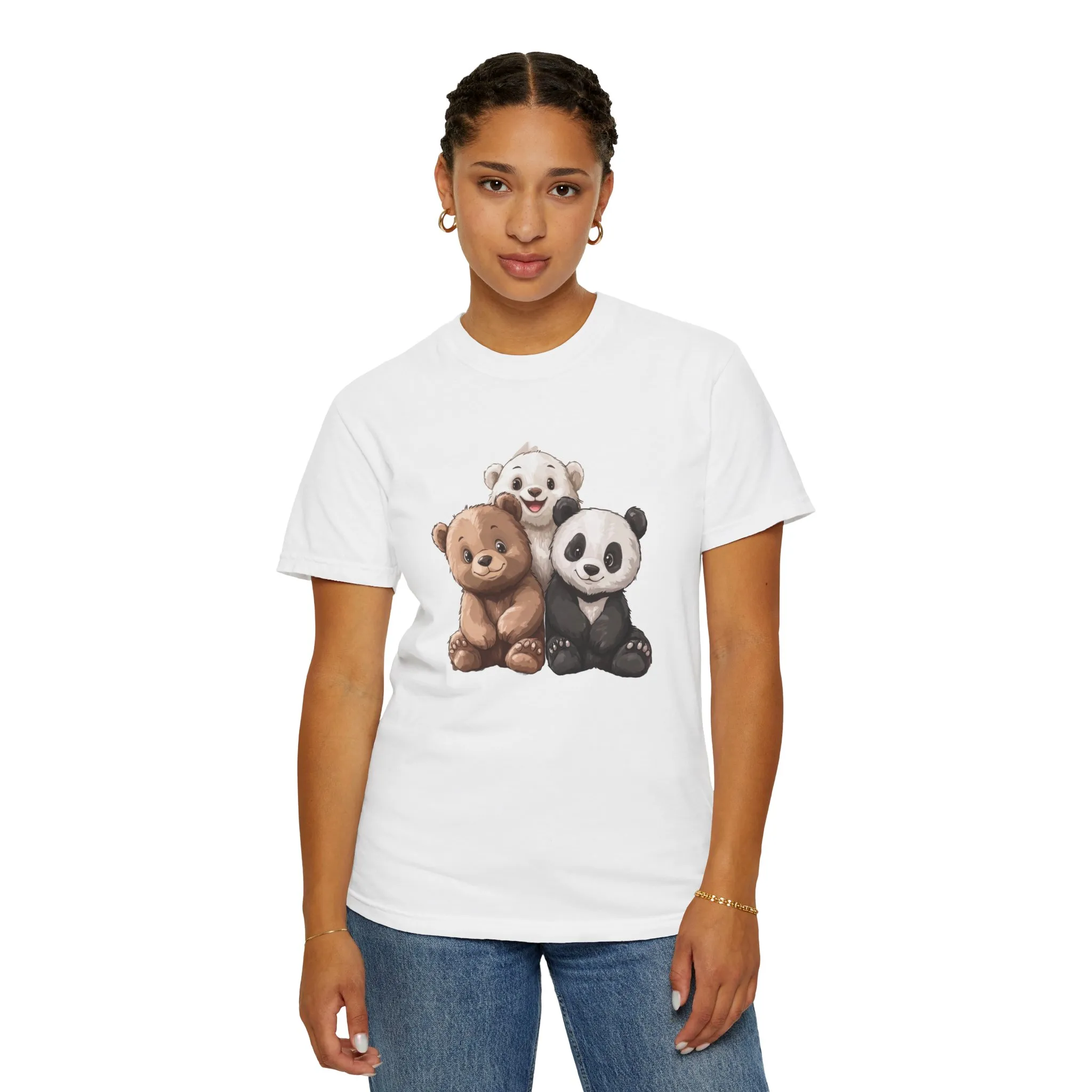 Adorable Bear and Panda Friends Unisex Garment-Dyed T-Shirt - Image 8