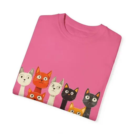 Vintage Cat Illustration Unisex Garment-Dyed T-Shirt - Perfect for Cat Lovers - Image 46