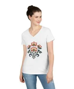 Floral Ladies' V-Neck T-Shirt - Elegant Bloom Design for Everyday Style