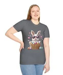 Cute Bunny Easter T-Shirt - Unisex Softstyle Tee with Colorful Egg Design