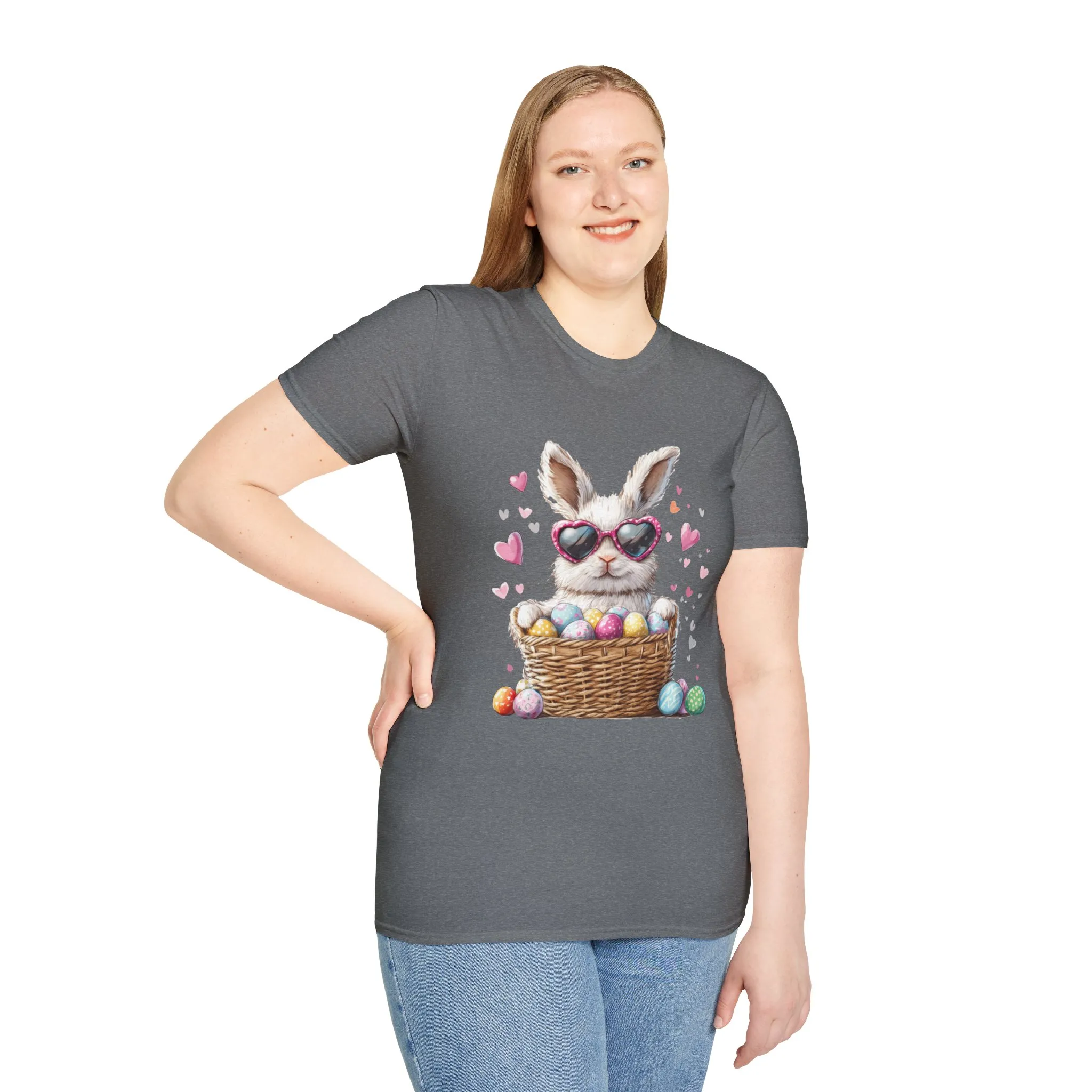 Cute Bunny Easter T-Shirt - Unisex Softstyle Tee with Colorful Egg Design