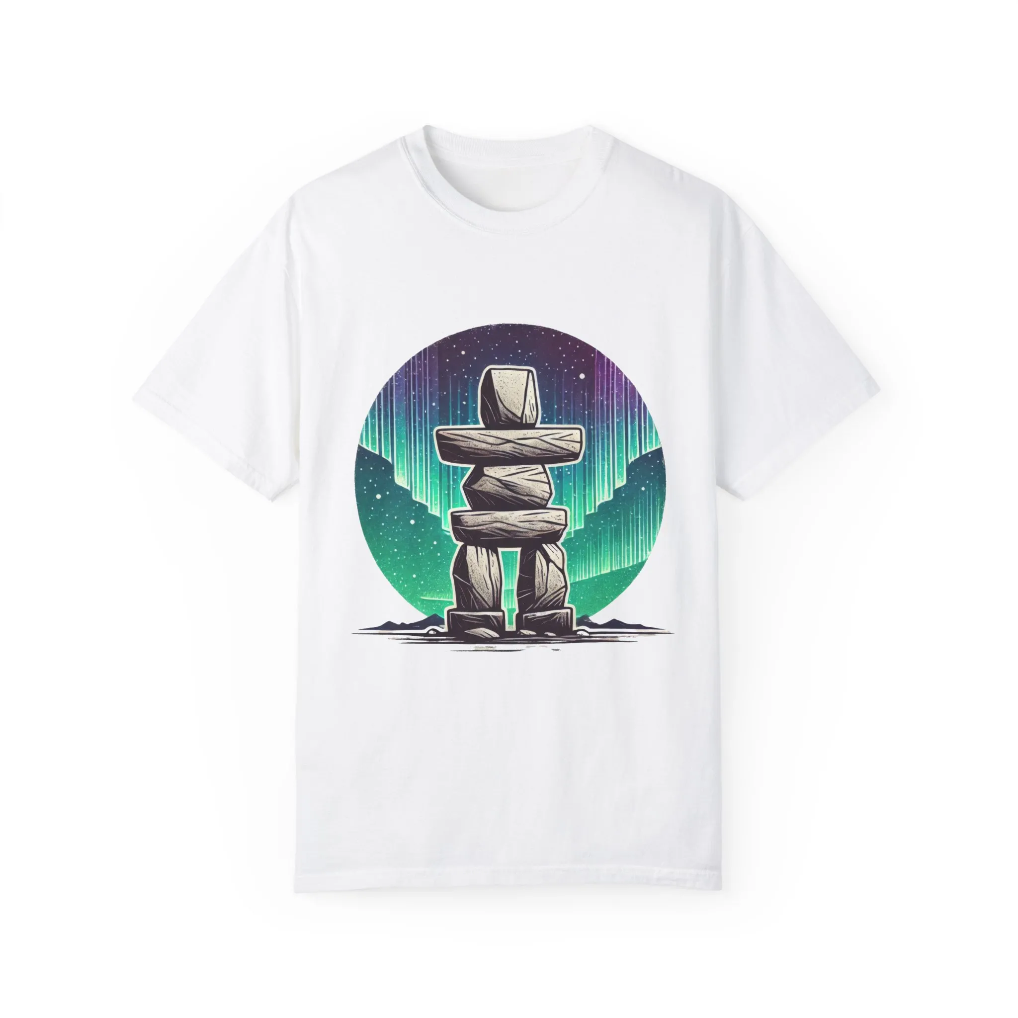 Northern Lights Stone Cairn Unisex Garment-Dyed T-Shirt - Image 5