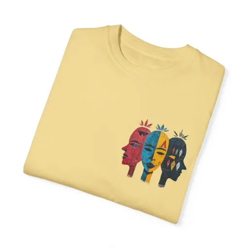 Vibrant Unisex Garment-Dyed T-Shirt with African Masks Design - Image 22