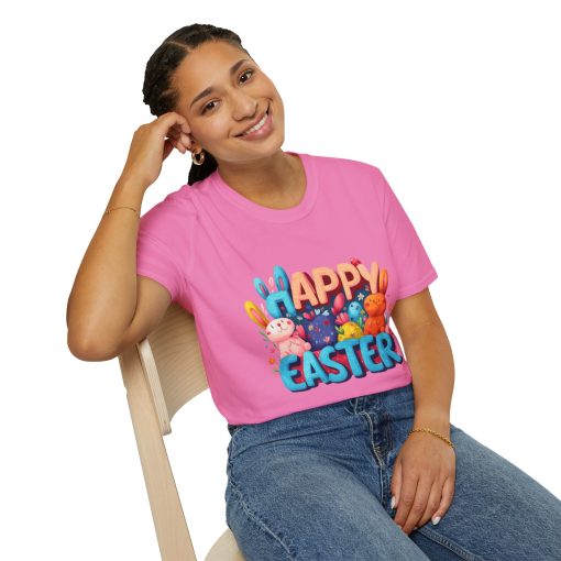 Happy Easter Unisex Softstyle T-Shirt - Fun Spring Bunny Design - Image 75