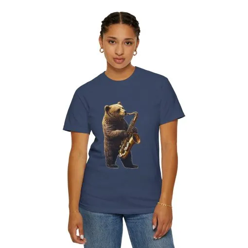 Jazz Bear Unisex Garment-Dyed T-Shirt - Image 36