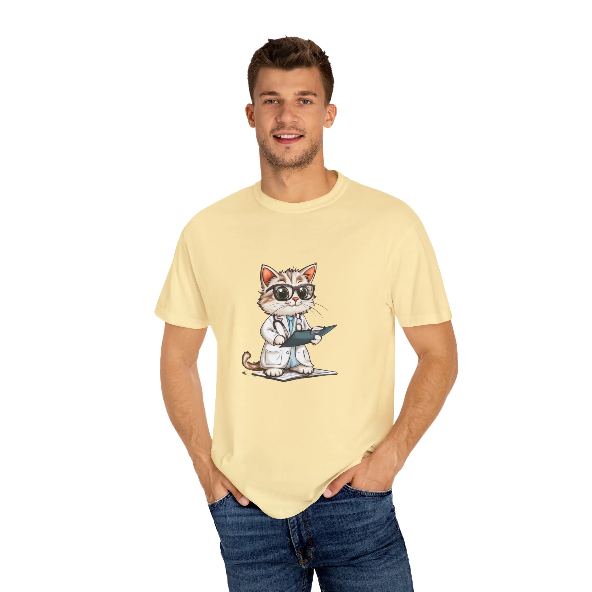 Funny Cat Doctor Unisex Garment-Dyed T-Shirt - Image 20