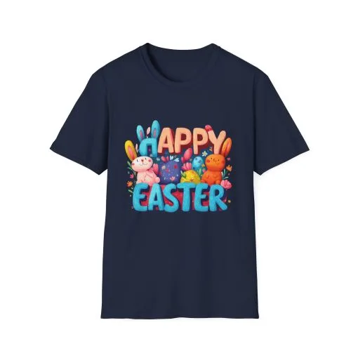Happy Easter Unisex Softstyle T-Shirt - Fun Spring Bunny Design - Image 46