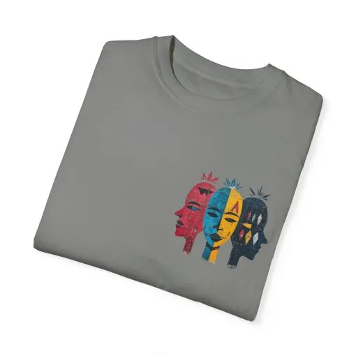 Vibrant Unisex Garment-Dyed T-Shirt with African Masks Design - Image 30