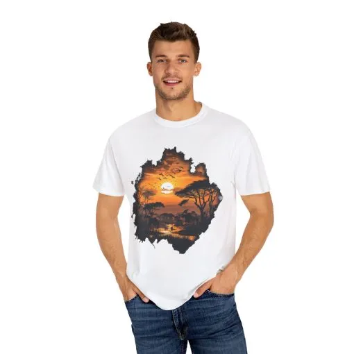 Sunset Safari Unisex Garment-Dyed T-shirt - Nature Inspired Graphic Tee - Image 7