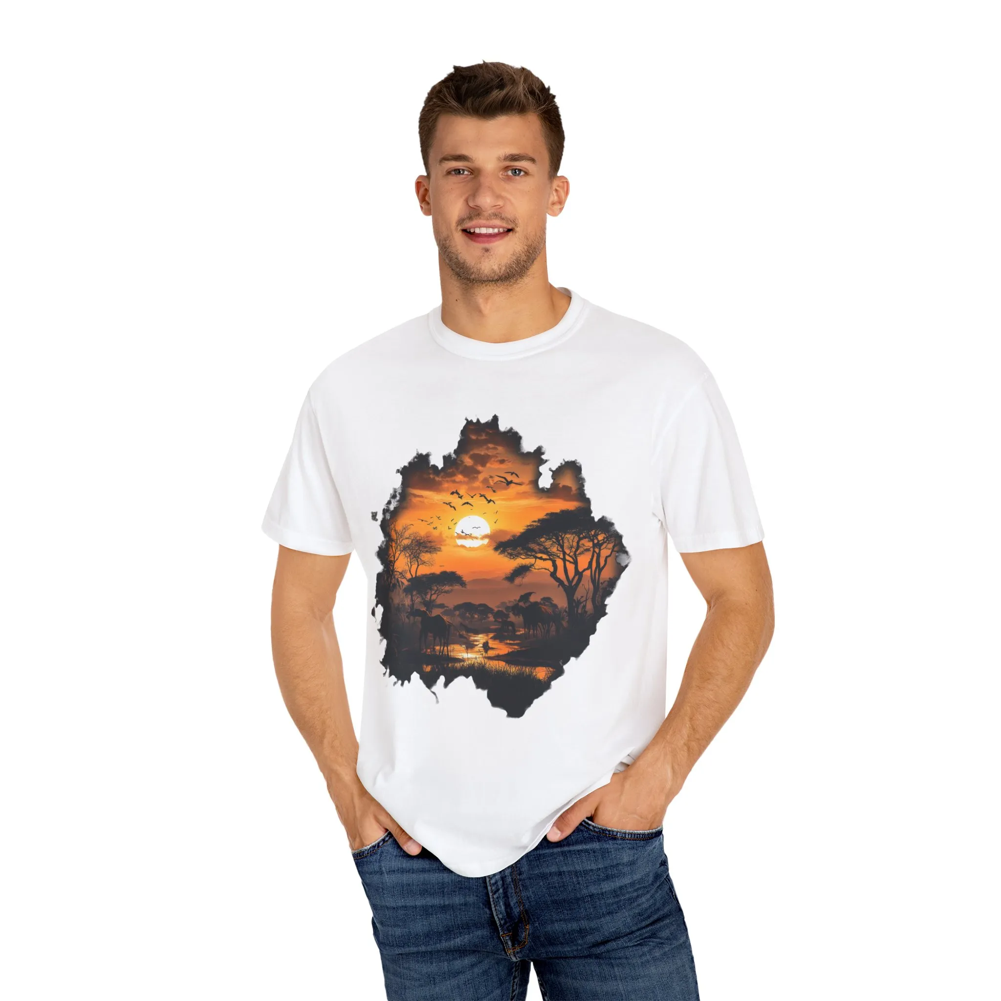 Sunset Safari Unisex Garment-Dyed T-shirt - Nature Inspired Graphic Tee - Image 7